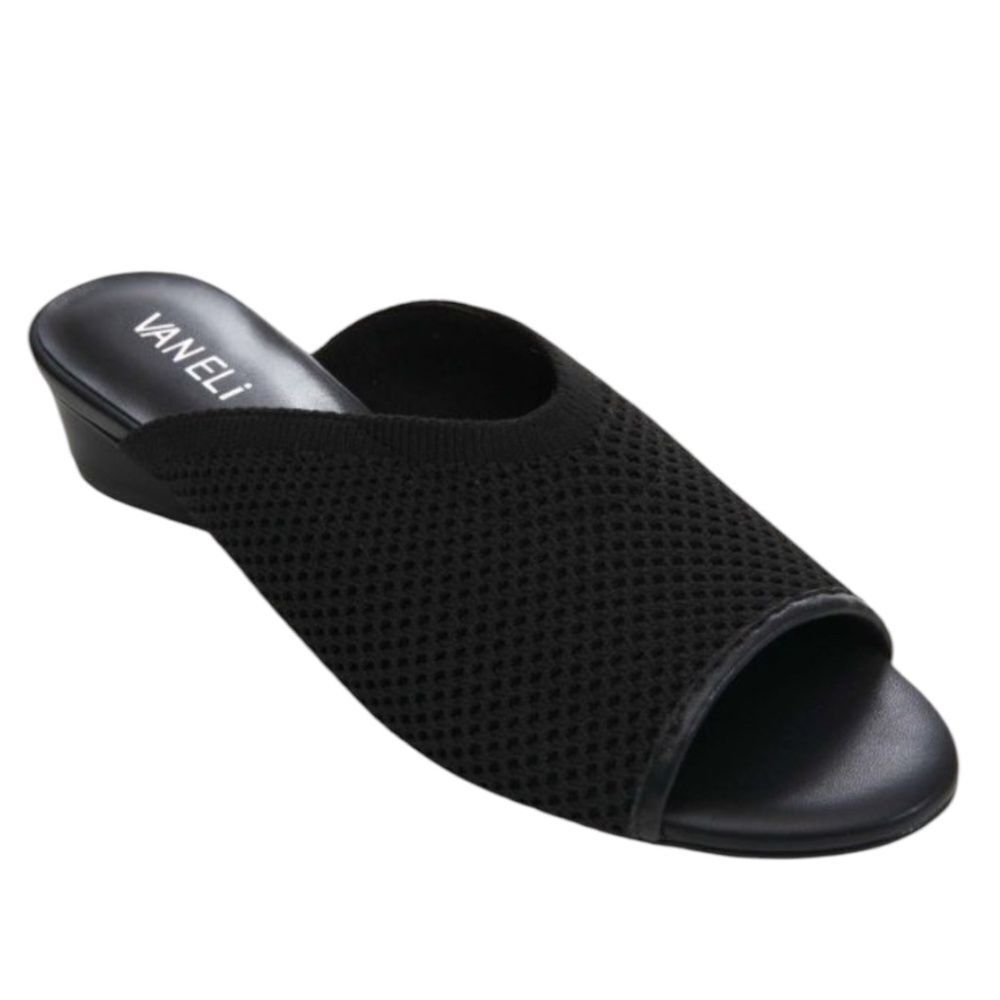 Vaneli Finn Stretch Knit Slide Size 7N Black Comfort Mule Low Heel Narrow Fit